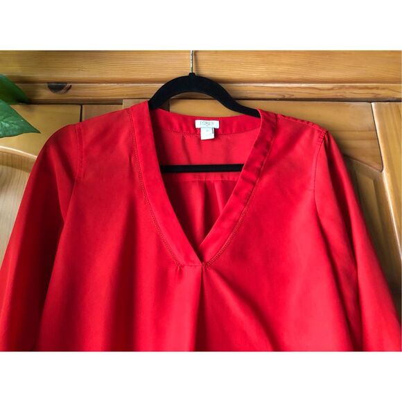 J. Crew Eyelet V-Neck Long Sleeve Blouse Career Red SZ XS - Picture 4 of 10
